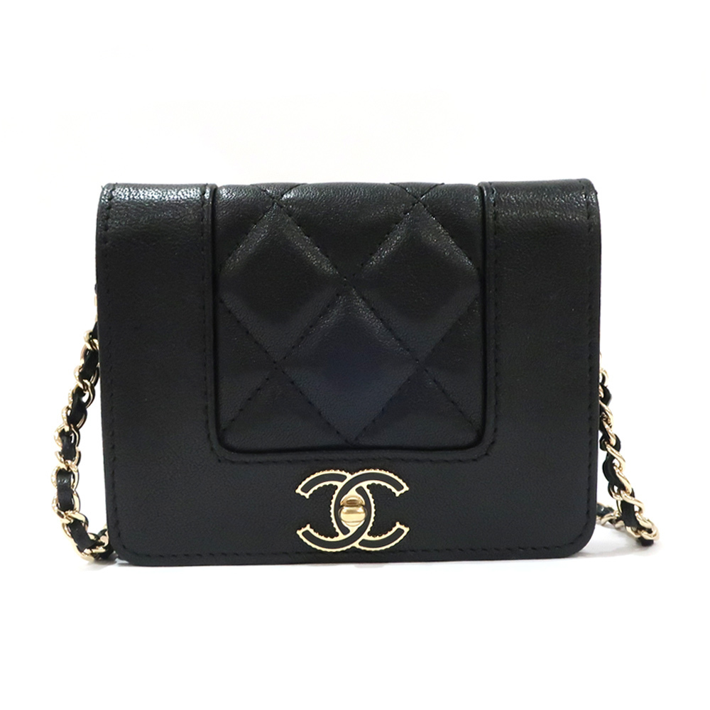 Chanel Chain Card Case Mademoiselle Black